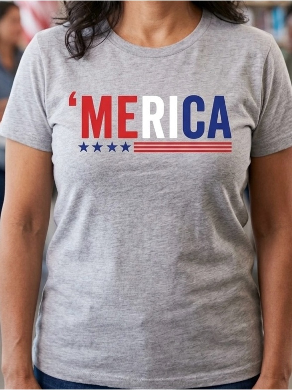 'Merica Graphic Grey Short Sleeve Tee - Women's Size Small